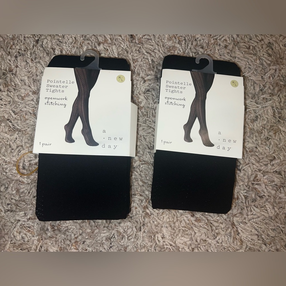 Two pairs of black decorative tights new from target size medium/large